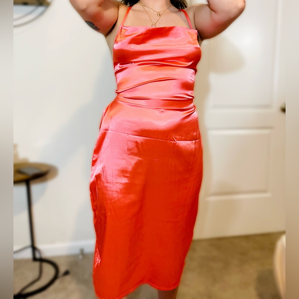Neon Pink Lace-Up Back Dress – Size L